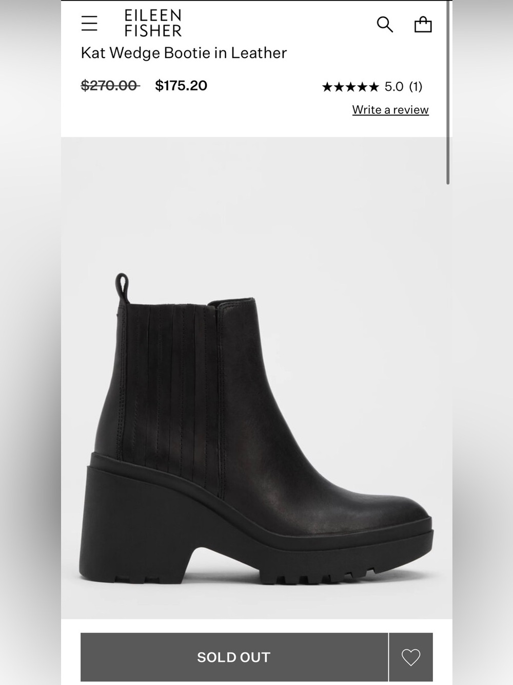 Eileen Fisher Kat Black Chelsea Lug Heel Boot - Women